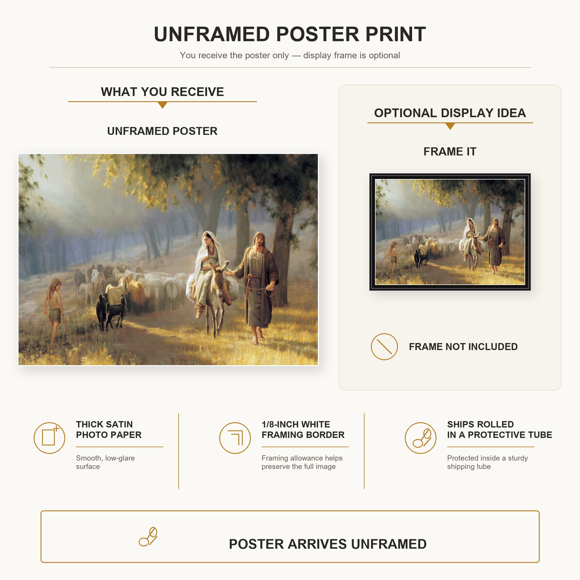 Joseph Brickey - Road to Bethlehem poster print size comparison and framing display infographic