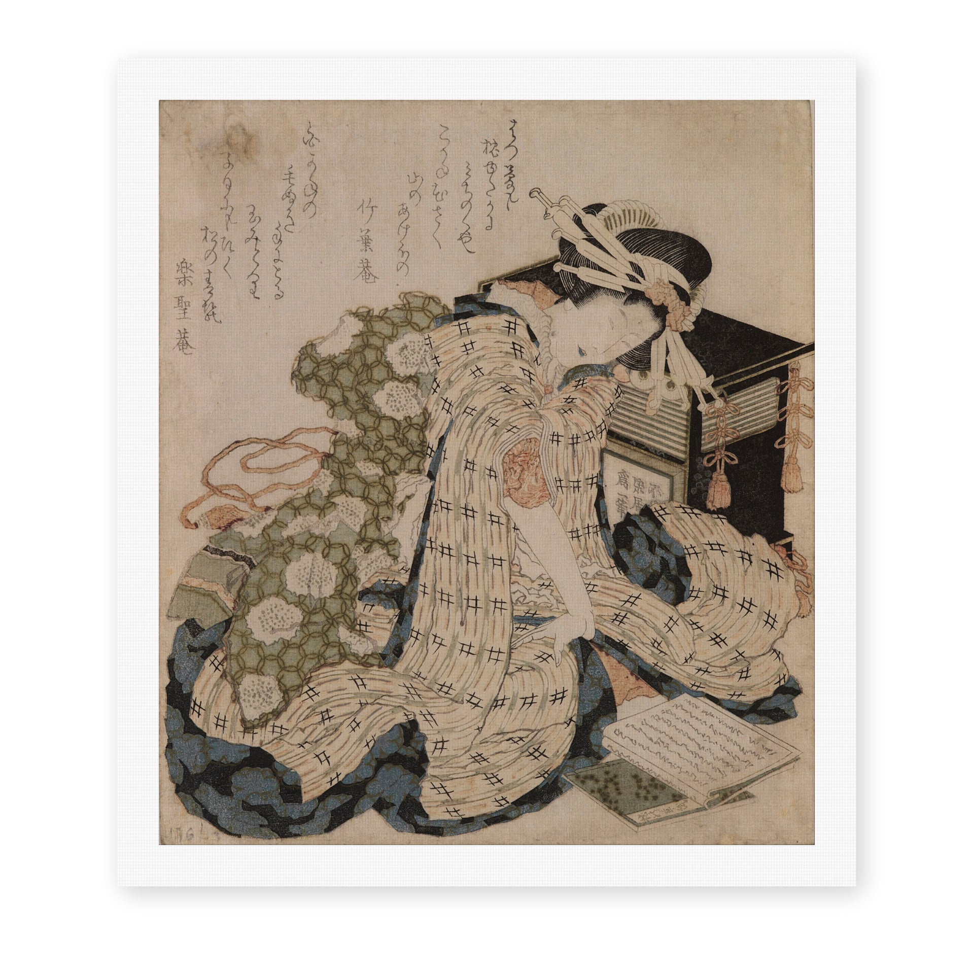 Katsushika Hokusai's 'Courtesan Asleep' painting reproduced as a rolled canvas print
