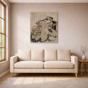 Gallery-wrapped canvas print of Katsushika Hokusai's Courtesan Asleep displayed on a wall in a living room