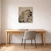 Gallery-wrapped canvas print of Katsushika Hokusai's Courtesan Asleep displayed on a wall in a office