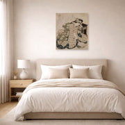 Unframed poster print of Katsushika Hokusai's Courtesan Asleep displayed on a wall in a bedroom