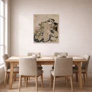 Unframed poster print of Katsushika Hokusai's Courtesan Asleep displayed on a wall in a dining room