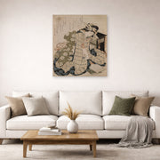 Unframed poster print of Katsushika Hokusai's Courtesan Asleep displayed on a wall in a living room