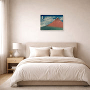 Unframed poster print of Katsushika Hokusai's Fine Wind, Clear Weather displayed on a wall in a bedroom