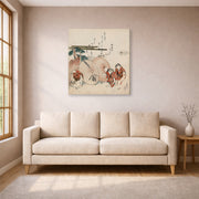 Gallery-wrapped canvas print of Katsushika Hokusai's Lost Love Shell displayed on a wall in a living room
