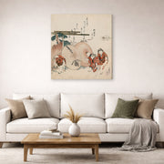 Gallery-wrapped canvas print of Katsushika Hokusai's Lost Love Shell displayed on a wall in a living room