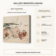 Katsushika Hokusai - Lost Love Shell gallery wrap canvas construction and hanging details infographic