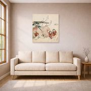 Unframed poster print of Katsushika Hokusai's Lost Love Shell displayed on a wall in a living room