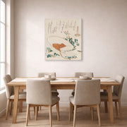 Gallery-wrapped canvas print of Katsushika Hokusai's Myriad Grasses Shell displayed on a wall in a dining room