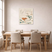 Unframed poster print of Katsushika Hokusai's Myriad Grasses Shell displayed on a wall in a dining room