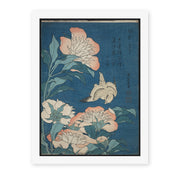 Katsushika Hokusai's 'Peonies and Canary' painting reproduced as a rolled canvas print