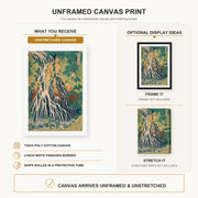 Katsushika Hokusai - Pilgrims at Kirifuri Waterfall on Mount Kurokami in Shimotsuke Province canvas print size comparison and framing display infographic