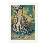 Katsushika Hokusai's 'Pilgrims at Kirifuri Waterfall on Mount Kurokami in Shimotsuke Province' painting reproduced as a rolled canvas print