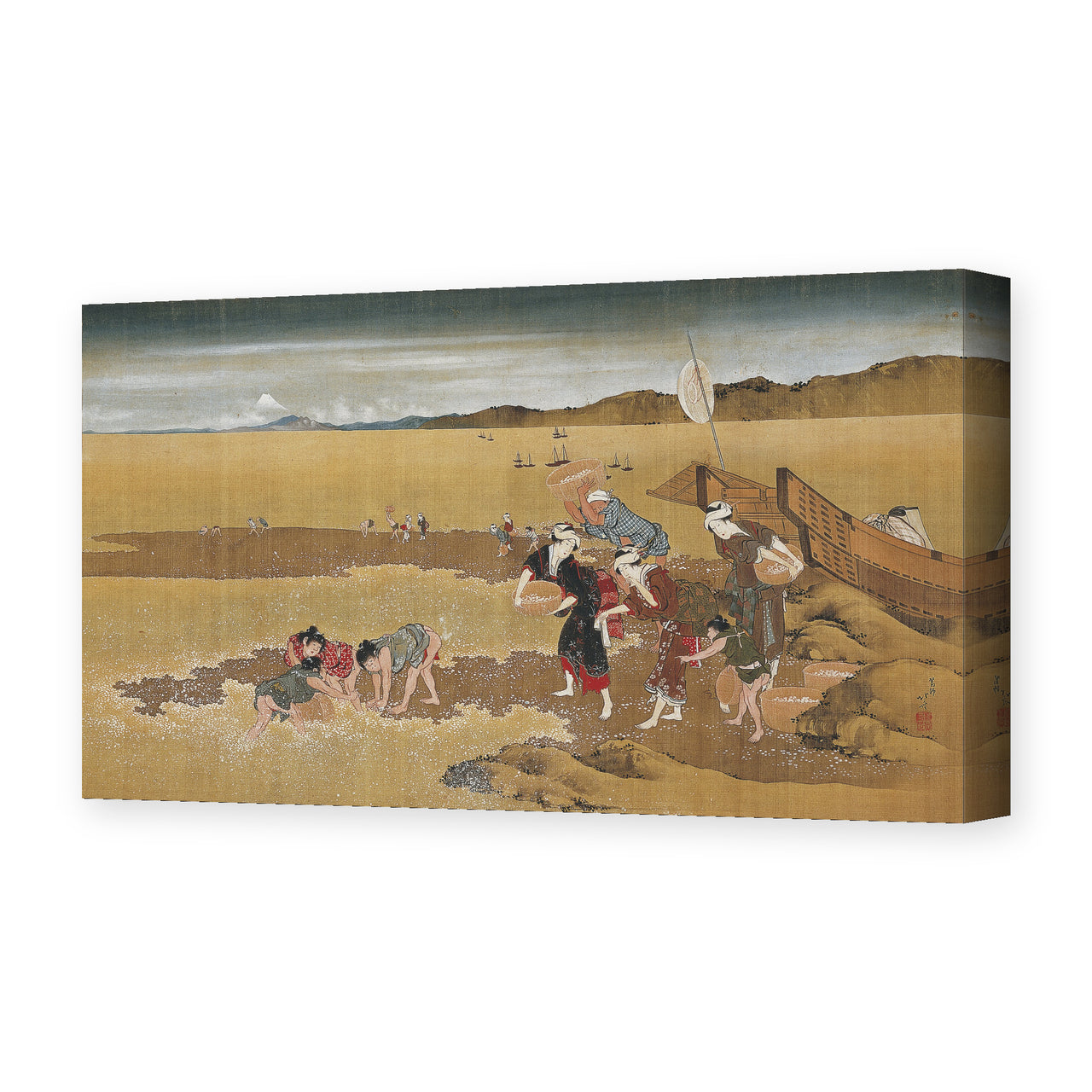 Katsushika Hokusai's 'Shell Gathering' painting reproduced as a gallery-wrapped canvas print