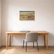 Gallery-wrapped canvas print of Katsushika Hokusai's Shell Gathering displayed on a wall in a office