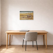 Unframed poster print of Katsushika Hokusai's Shell Gathering displayed on a wall in a office