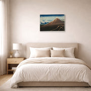 Gallery-wrapped canvas print of Katsushika Hokusai's Shower Below the Summit displayed on a wall in a bedroom
