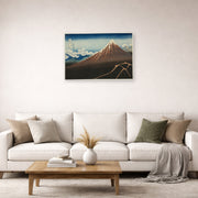 Unframed poster print of Katsushika Hokusai's Shower Below the Summit displayed on a wall in a living room