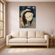 Gallery-wrapped canvas print of Katsushika Hokusai's The Lantern Ghost, Iwa displayed on a wall in a living room