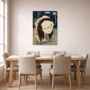 Unframed poster print of Katsushika Hokusai's The Lantern Ghost, Iwa displayed on a wall in a dining room
