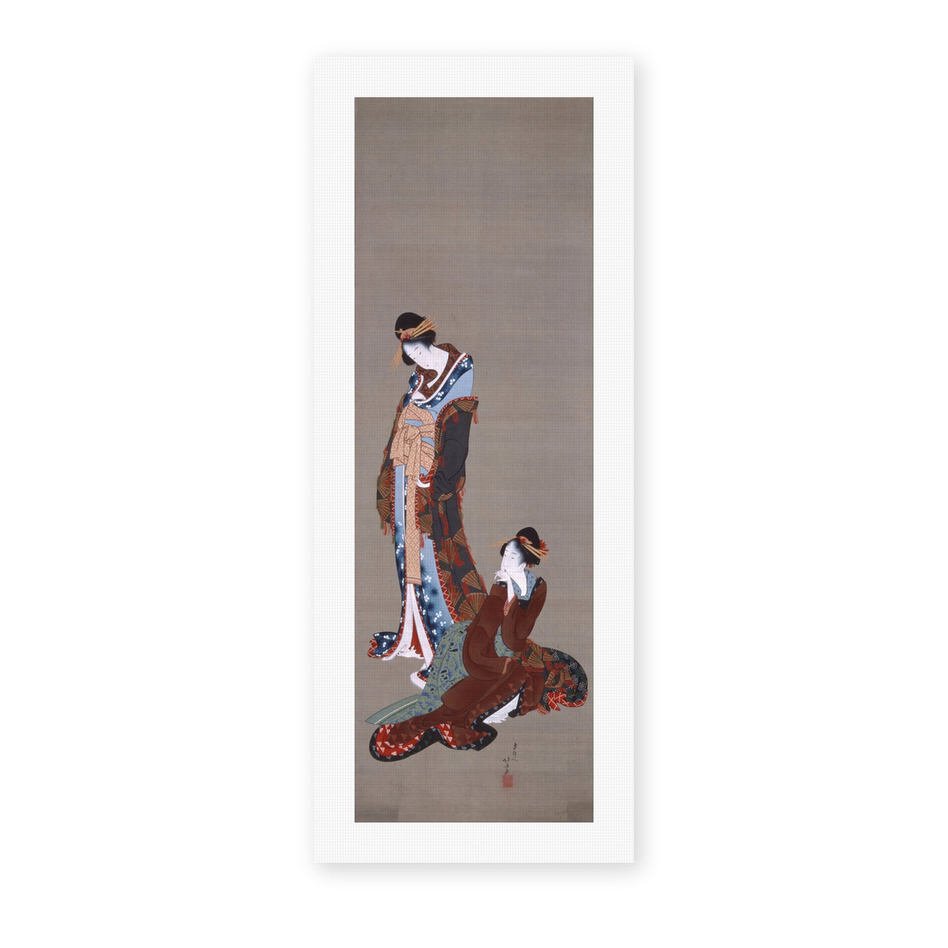 Katsushika Hokusai's 'Two Beauties' painting reproduced as a rolled canvas print