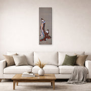 Gallery-wrapped canvas print of Katsushika Hokusai's Two Beauties displayed on a wall in a living room
