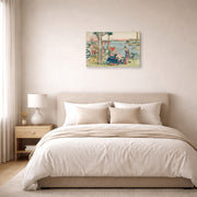 Gallery-wrapped canvas print of Katsushika Hokusai's Woodcut displayed on a wall in a bedroom