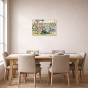 Unframed poster print of Katsushika Hokusai's Woodcut displayed on a wall in a dining room
