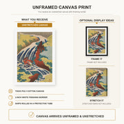 Katsushika Hokusai - Yoshitsune Falls from the series Famous Waterfalls in Various Provinces canvas print size comparison and framing display infographic