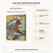 Katsushika Hokusai - Yoshitsune Falls from the series Famous Waterfalls in Various Provinces gallery wrap canvas construction and hanging details infographic