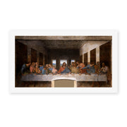 Leonardo da Vinci's 'The Last Supper' painting, depicting Christ and his twelve apostles at the table, reproduced as a rolled canvas print
