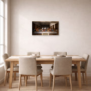 Gallery-wrapped canvas print of Leonardo da Vinci's The Last Supper displayed on a wall in a dining room