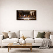 Gallery-wrapped canvas print of Leonardo da Vinci's The Last Supper displayed on a wall in a living room
