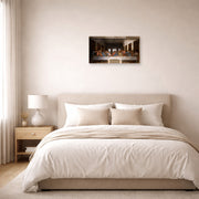 Unframed poster print of Leonardo da Vinci's The Last Supper displayed on a wall in a bedroom