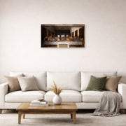 Unframed poster print of Leonardo da Vinci's The Last Supper displayed on a wall in a living room
