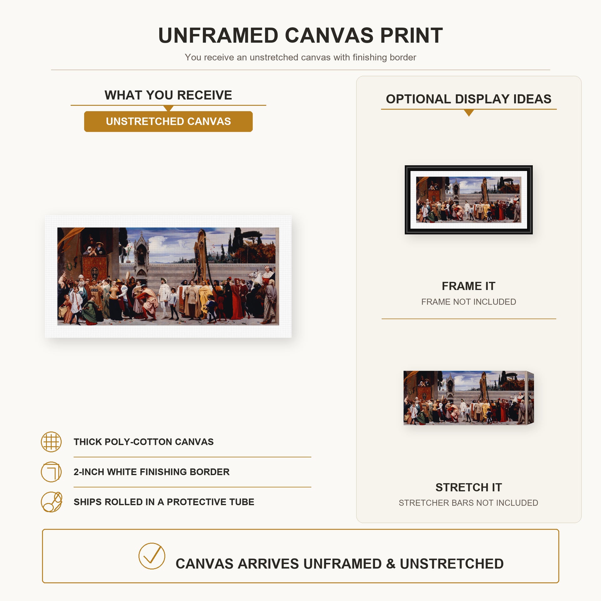 Lord Frederick Leighton - Cimabue's Madonna Carried in Procession canvas print size comparison and framing display infographic