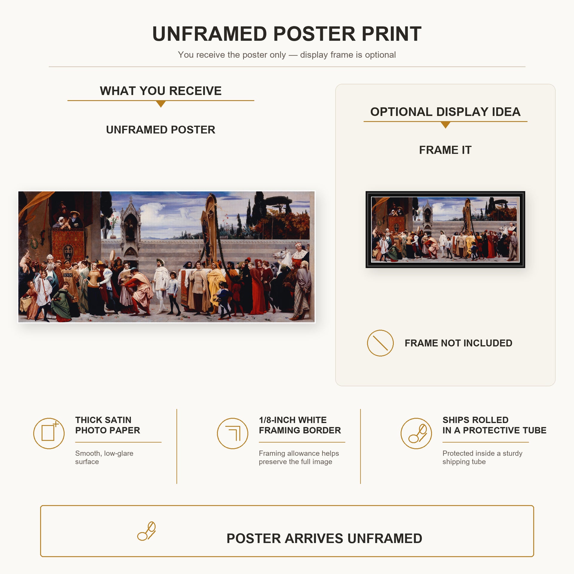 Lord Frederick Leighton - Cimabue's Madonna Carried in Procession poster print size comparison and framing display infographic