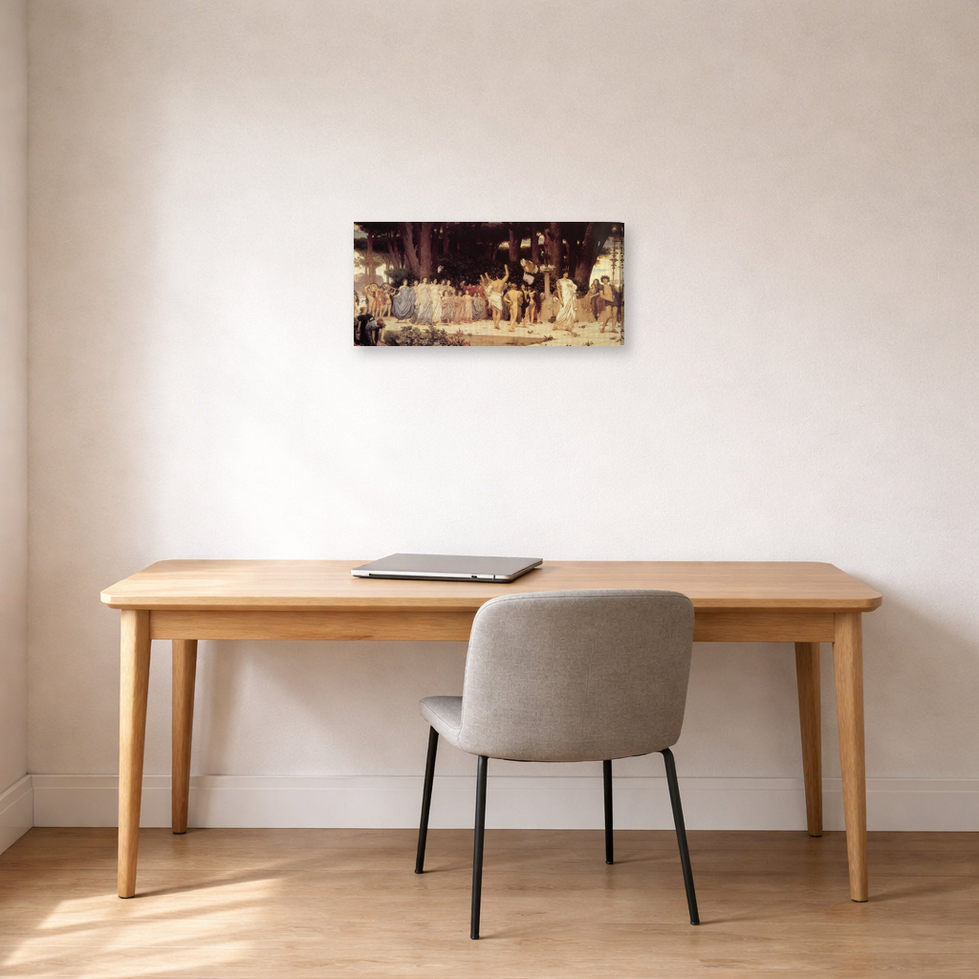 Gallery-wrapped canvas print of Lord Frederick Leighton's Daphnephoria displayed on a wall in a office