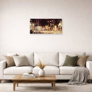 Unframed poster print of Lord Frederick Leighton's Daphnephoria displayed on a wall in a living room