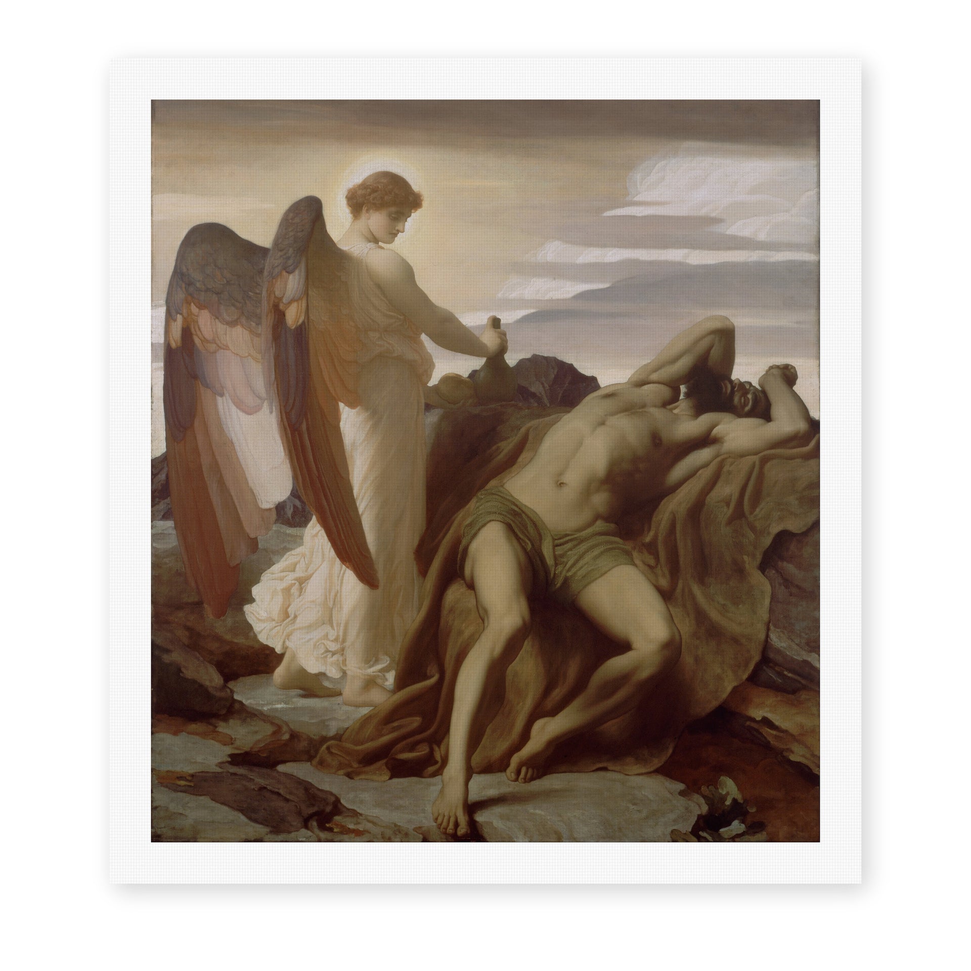 Lord Frederick Leighton's 'Elijah in the Wilderness' painting reproduced as a rolled canvas print