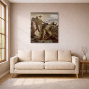 Gallery-wrapped canvas print of Lord Frederick Leighton's Elijah in the Wilderness displayed on a wall in a living room