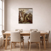 Unframed poster print of Lord Frederick Leighton's Elijah in the Wilderness displayed on a wall in a dining