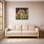 Unframed poster print of Lord Frederick Leighton's Music Lesson displayed on a wall in a living room