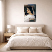 Gallery-wrapped canvas print of Lord Frederick Leighton's Pavonia displayed on a wall in a bedroom