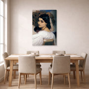 Gallery-wrapped canvas print of Lord Frederick Leighton's Pavonia displayed on a wall in a dining