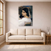 Gallery-wrapped canvas print of Lord Frederick Leighton's Pavonia displayed on a wall in a living room