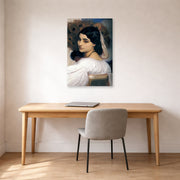 Unframed poster print of Lord Frederick Leighton's Pavonia displayed on a wall in a office