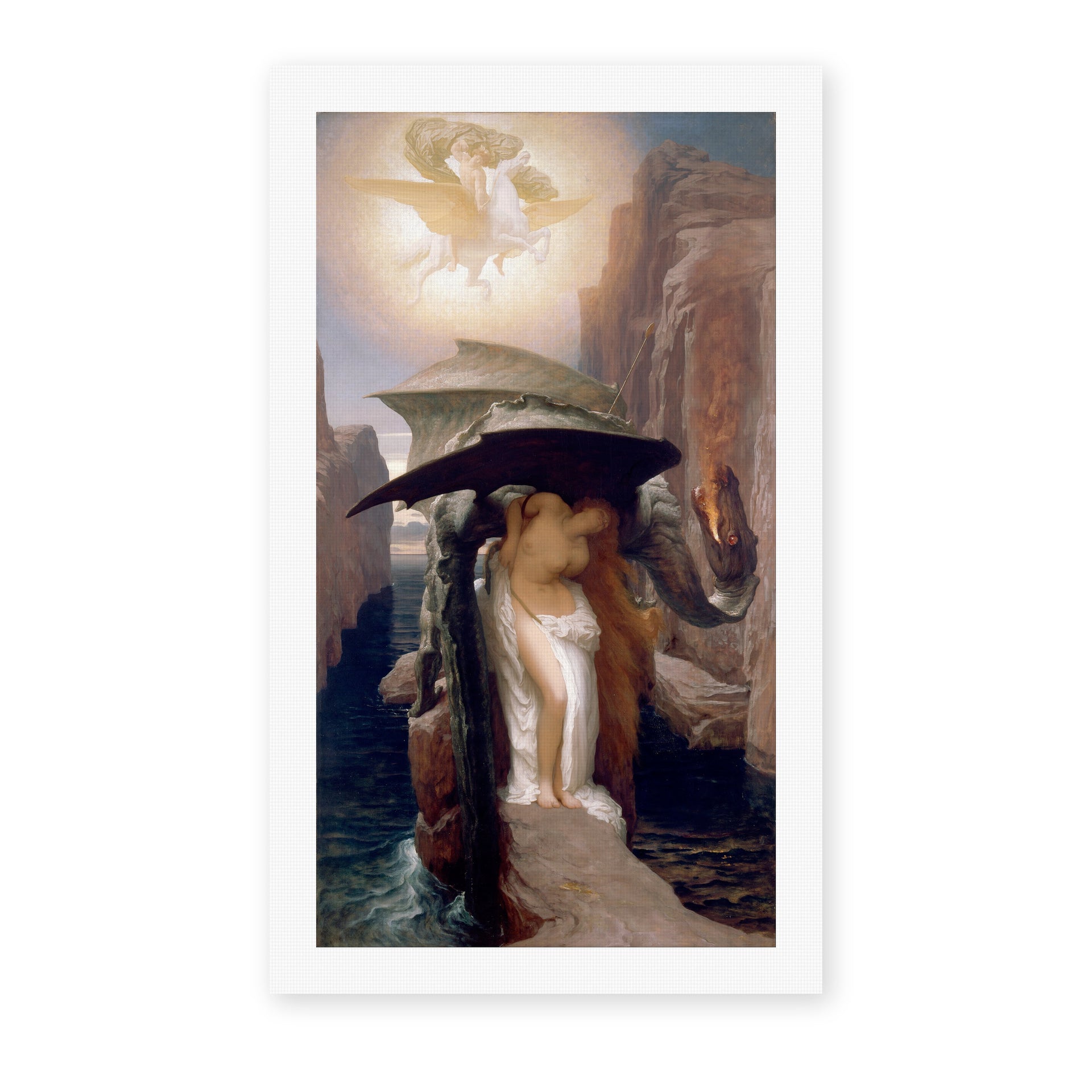 Lord Frederick Leighton's 'Perseus and Andromeda', depicting Perseus rescuing Andromeda from a sea monster, reproduced as a rolled canvas print