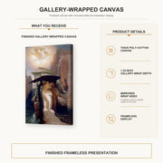 Lord Frederick Leighton - Perseus and Andromeda gallery wrap canvas construction and hanging details infographic
