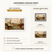 Lord Frederick Leighton - Winding the Skein canvas print size comparison and framing display infographic